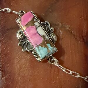 Cotton Candy and Turquoise Silver Sterling Bracelet 925